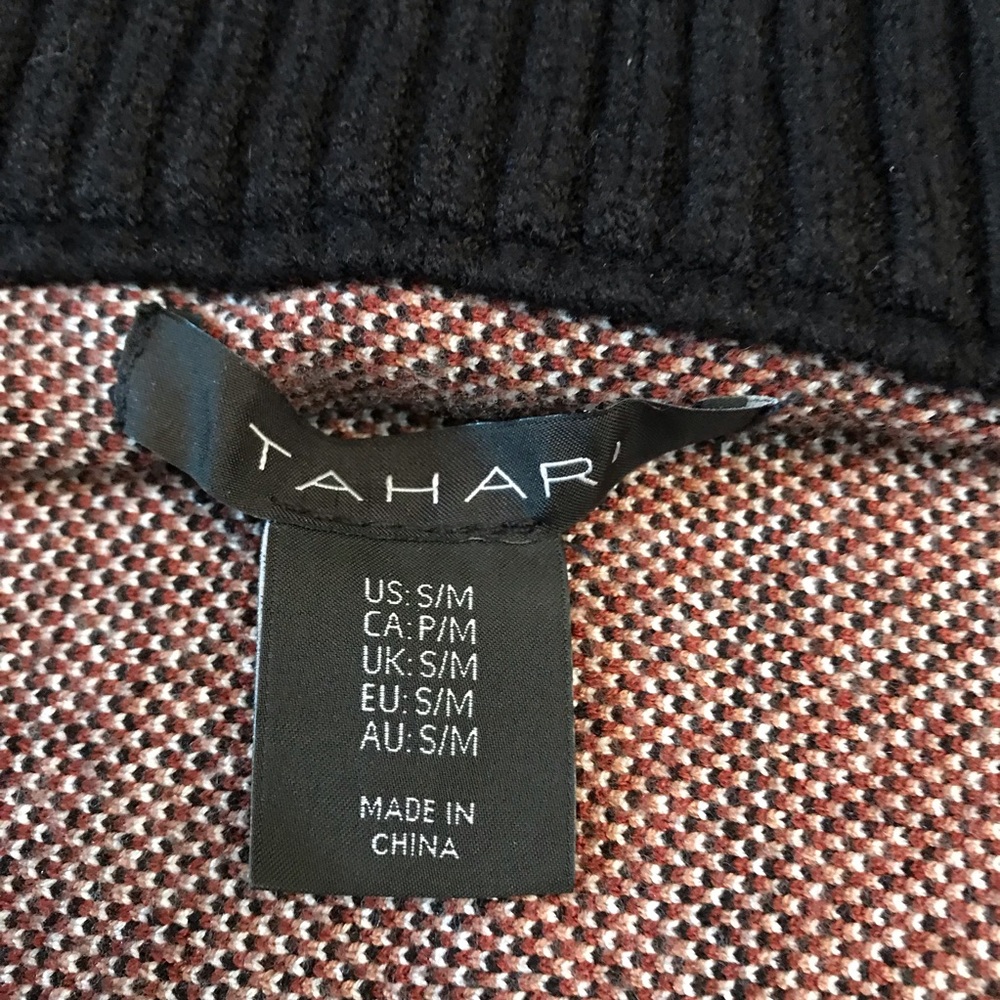 Tahari Brown Plaid Sweater Poncho Zip Up Small Medium Heavyweight Knit Pockets - Picture 4 of 10